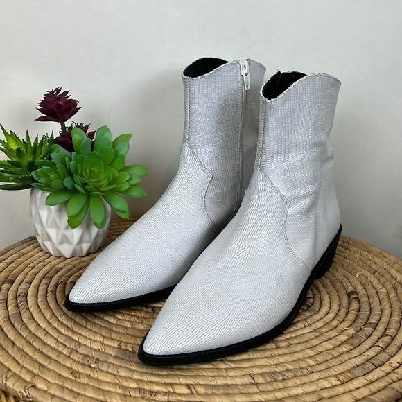 Free People Luke Western Boot White Zipper Leather Reptile 7.5 - Picture 1 of 9